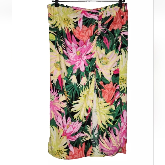 H&M Ruched High Slit Midi Skirt Size 14 New With Tags - Picture 1 of 8